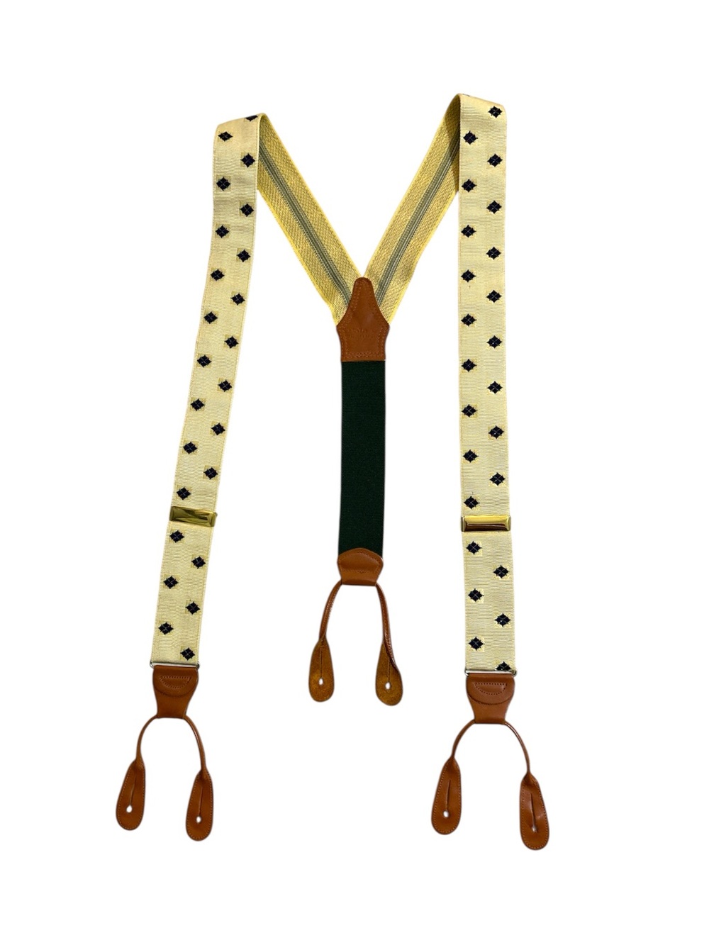 Polo Ralph Lauren Silk Yellow Suspenders Braces Leather Button Ends USA Vintage